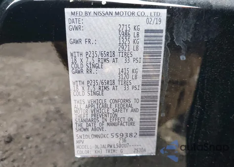 2019 Infiniti Qx60 Pure from USA, damaged, VIN 5N1DL0MN0KC559382